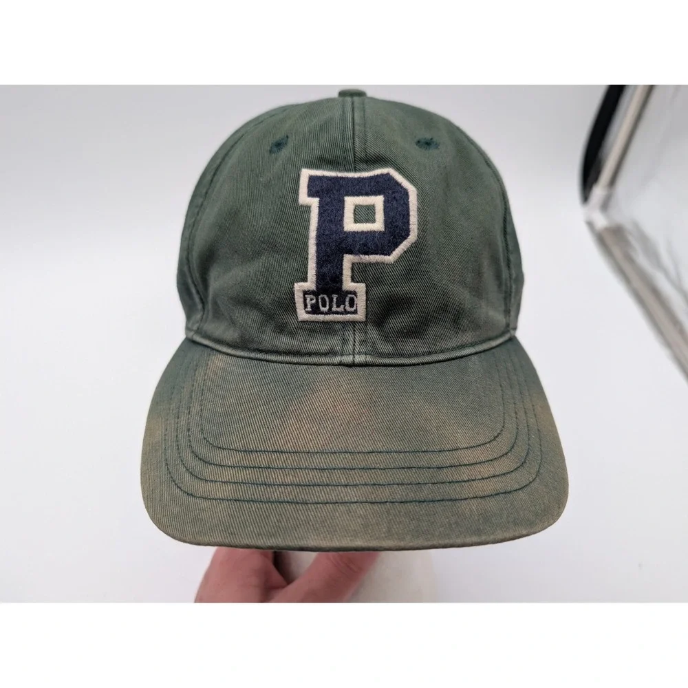 Polo Ralph Lauren Green Chenille P Patch Baseball Cap Adjustable Hat